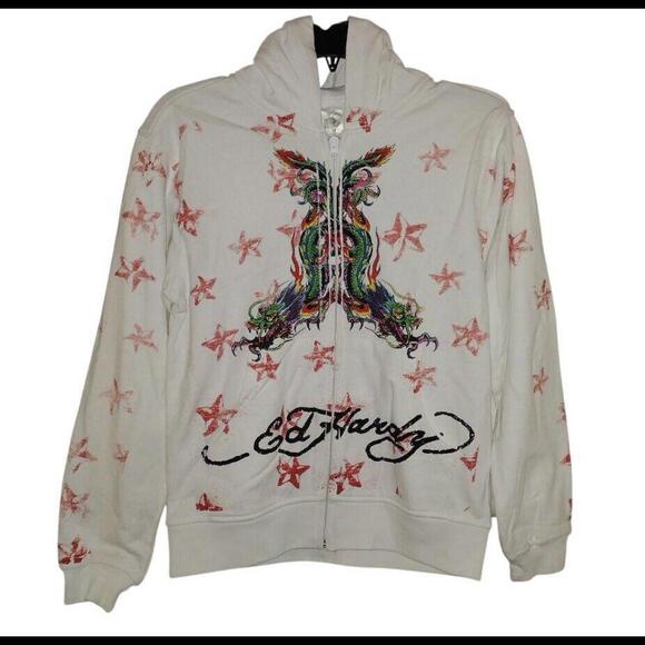 Ed Hardy Other - Ed Hardy Kids Hoodie Size Large White Y2K Full Zip New w/ Tags RARE